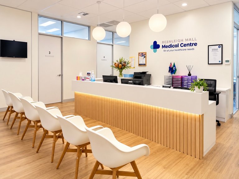 Reception and waiting area at Beenleigh Mall Medical Centre